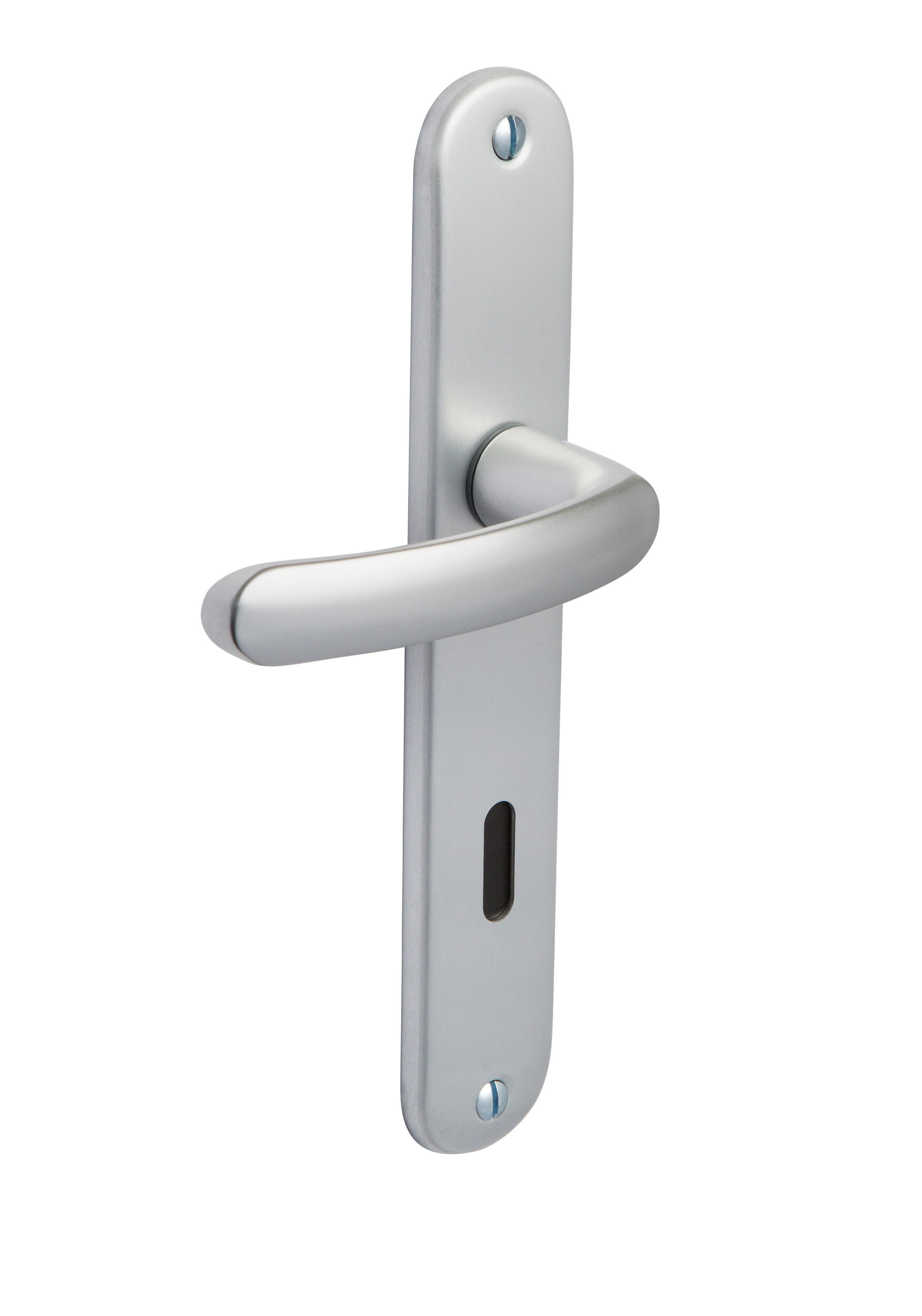 Budget door handle with silver plate, distance between centres 165 mm, key I 
