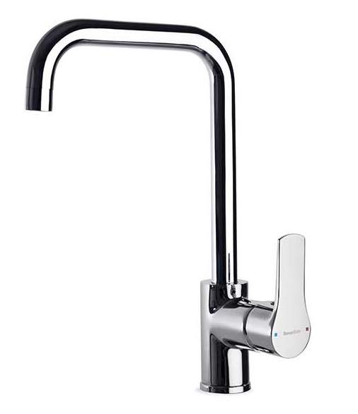 Single lever basin mixer with high spout and titanium pull cord
