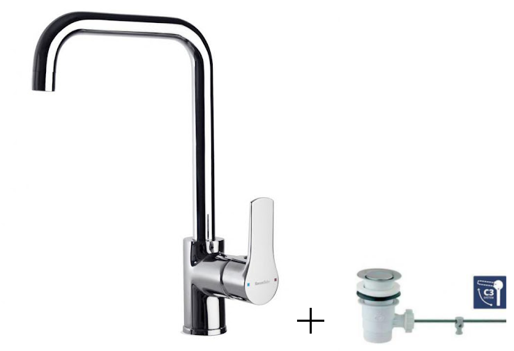Single lever basin mixer with pop-up waste, Titanium