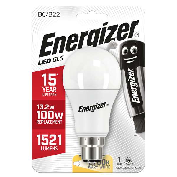 B22 Standard LED Light Bulb, 1521 Lumens, 12.5W/100W, 2700K