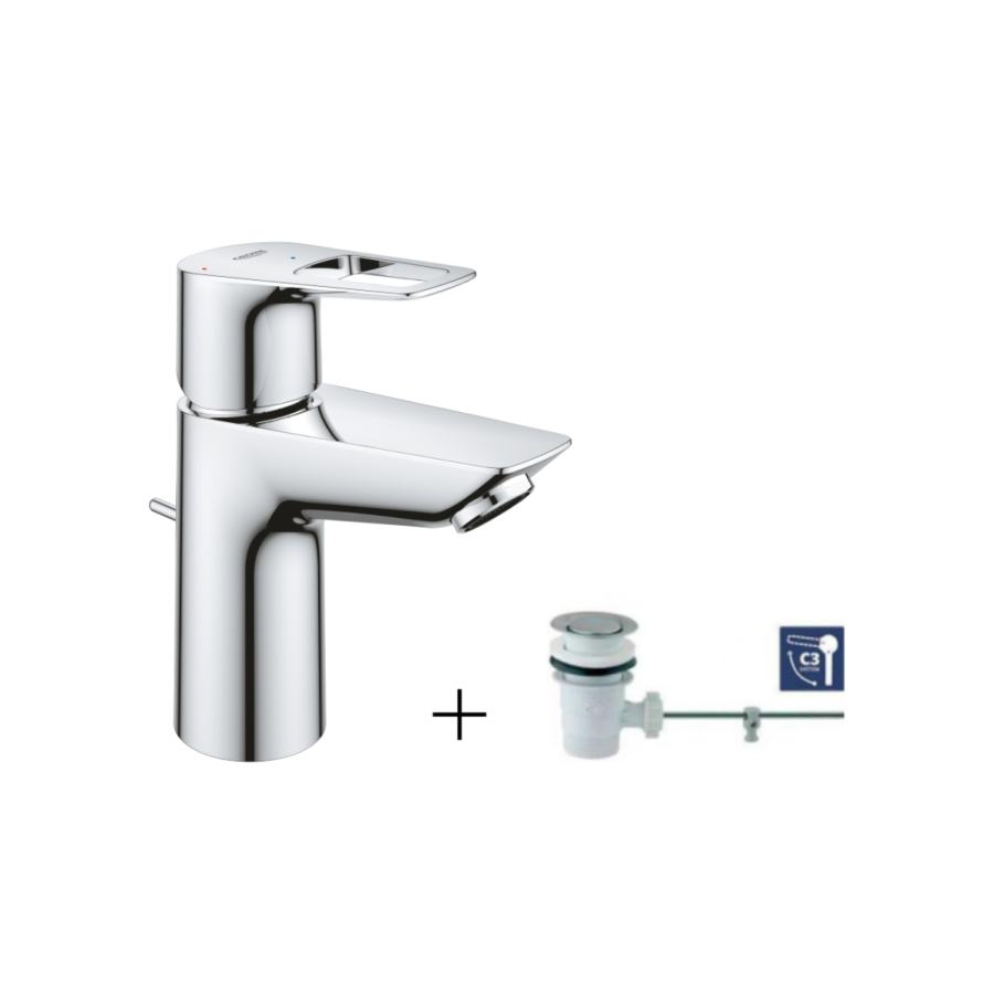 GROHE "NEW BAULOOP" single lever basin mixer, size S with pop-up waste