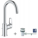 GROHE "NEW BAULOOP" single lever basin mixer, size L high spout with pop-up waste