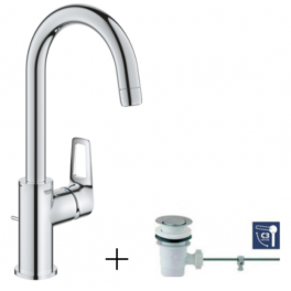 GROHE "NEW BAULOOP" single lever basin mixer, size L high spout with pop-up waste - Grohe - Référence fabricant : 23763001