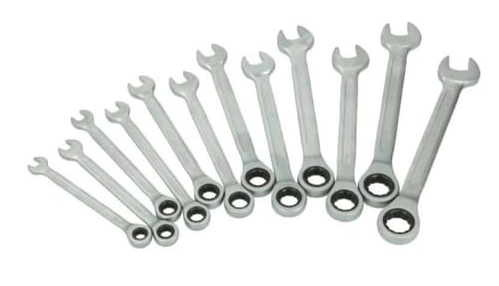 Ratchet wrenches, 12 pieces, 8 to 19 mm