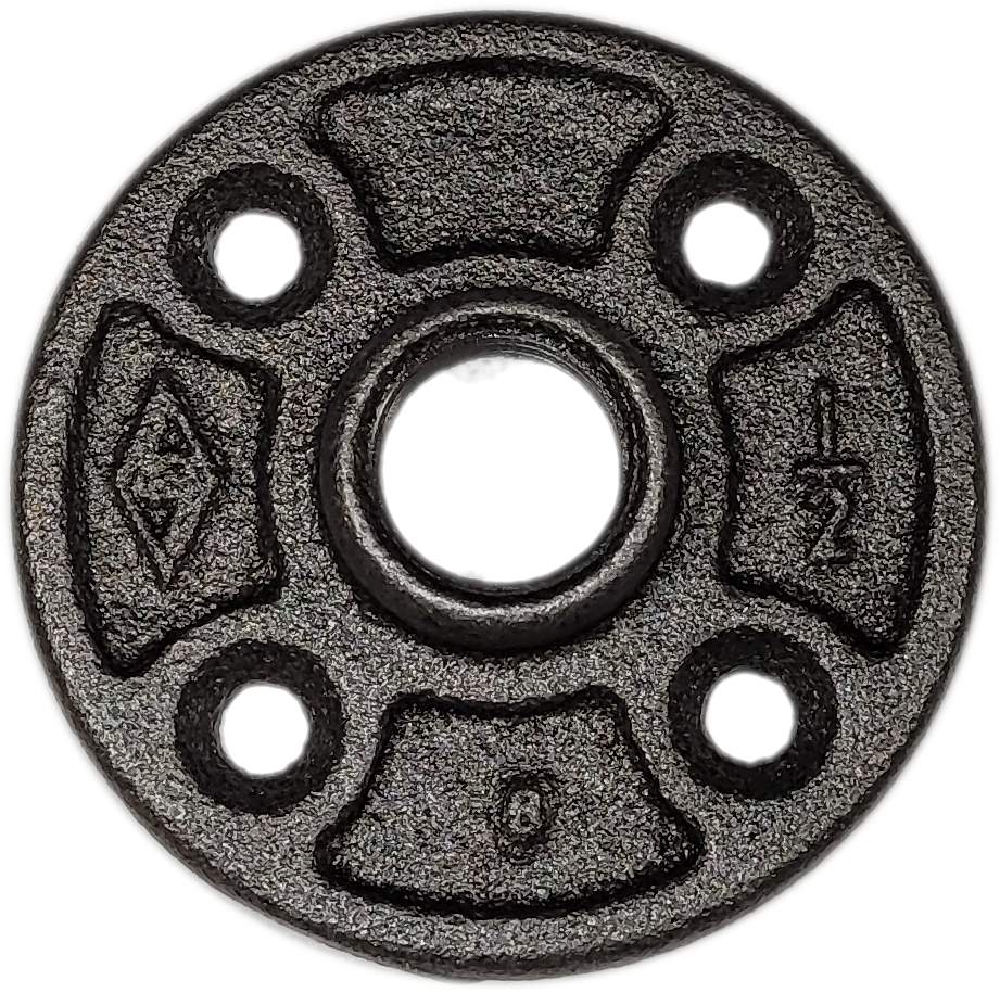 Black round threaded flange 15x21 with 4 fixing holes