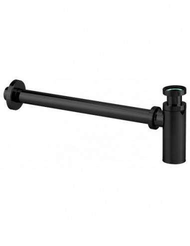 32mm cylindrical siphon with tube, 300mm wall outlet, black