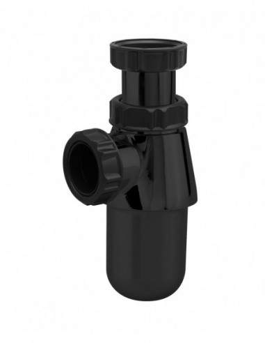 Black ABS basin trap 32mm, adjustable from 35 to 105mm
