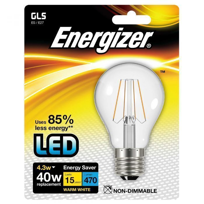 E27 Standard LED Filament Lamp, 470 lumens, 4.3W/40W