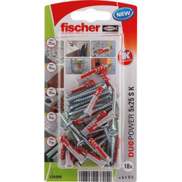 DUOPOWER dowels 5x25 with screws 4x35, 18 pieces - Fischer - Référence fabricant : 534996