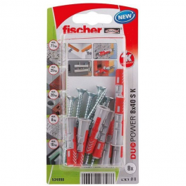 DUOPOWER dowels 8x40 with screws 5x60, 8 pieces - Fischer - Référence fabricant : 534998