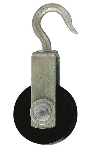 Galvanized steel hook pulley with 40mm roller, for 10mm rope