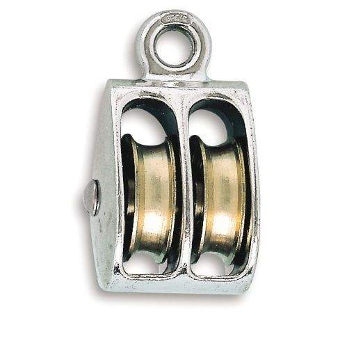 Eye pulley with two 25mm diameter nickel-plated Zamak rollers for 6mm rope