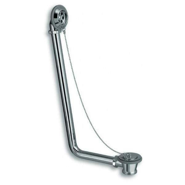 Exposed chrome-plated brass bathtub chain drain, without siphon