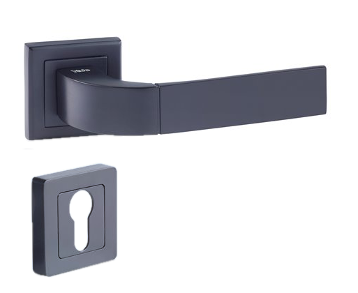 7" square door handle, black, YALE Bologna, with cylinder passage