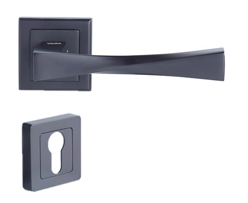 7" square door handle, black, YALE Verona, euro cylinder