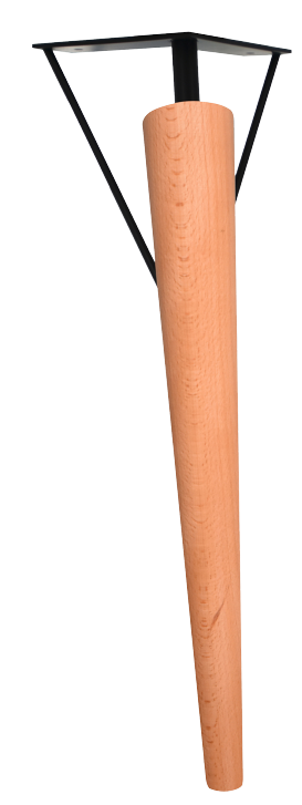 Pied incliné pour table basse "CHARLY" en bois d'hêtre verni et acier noir, H 392 mm, D 50 mm