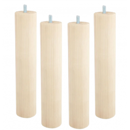 Set of 4 cylindrical bed feet M8 in natural beech, height 250 mm, diameter 50 mm - CIME - Référence fabricant : 53917