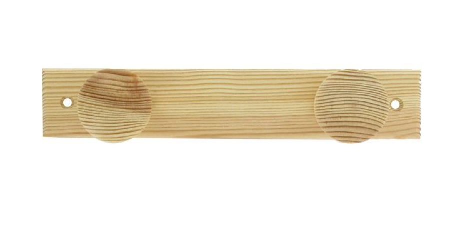 Coat hook in raw pine with 2 heads, W. 225 x H. 42 x D. 60 mm