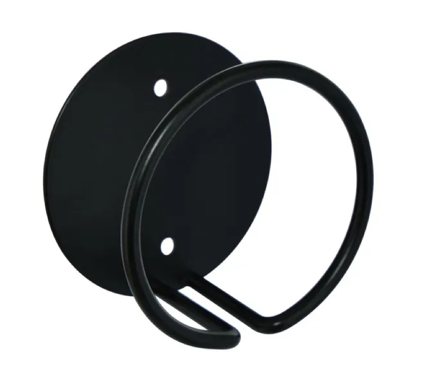 Patère en cerceau, platine ronde plate diamètre 100 mm, P. 58 mm, en acier noir