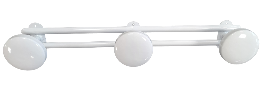 Percha, percha de 3 cabezas de acero blanco, diámetro 65 mm, L. 410 mm