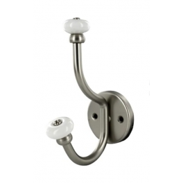 Coat hook with 2 heads in aluminum and white porcelain to screw - CIME - Référence fabricant : VS.320001