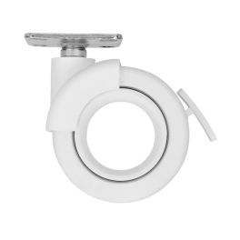 Swivel castor with white rotola brake, 47x47 mm, D. 65 x H.80 mm, center distance 35x35mm - CIME - Référence fabricant : 54650