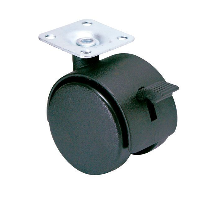 TWINY castor with brake D. 40 mm with swivel plate, height 56 mm