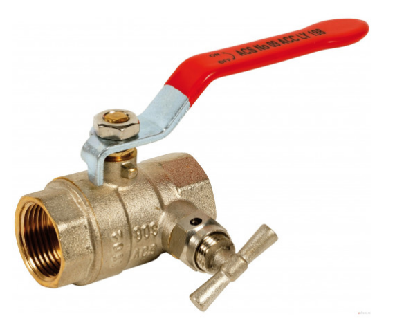 Double female brass ball valve with bleed, 40x49, series 585