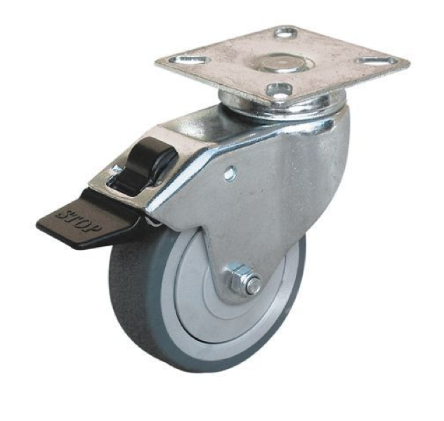 Castor with brake UNIROLL D.50 mm, swivel plate 50x50 mm, height 72 mm