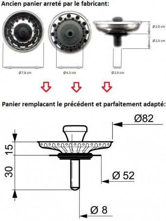Cesta de acero inoxidable desmontable de 82 mm de diámetro
