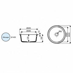 Round stoneware basin Selles Oleron bowl 455 mm waste outlet included for built-in installation