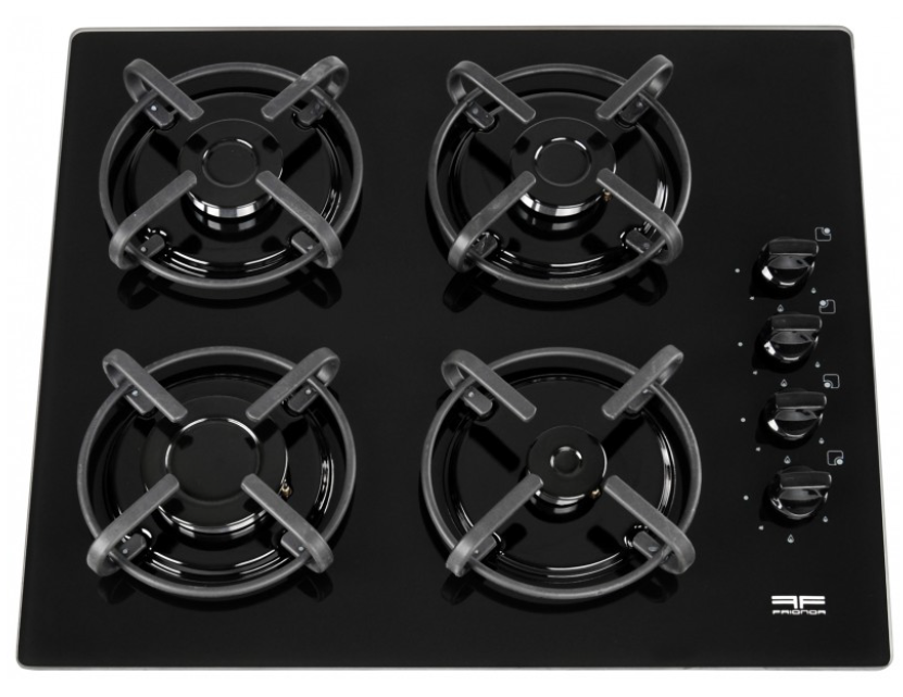 Black glass table with 4 gas burners 59x42x4,7cm
