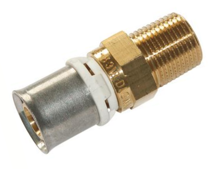 Acoplamiento para tubo multicapa, latón, 1/2" macho, conexión fija a presión 20 mm