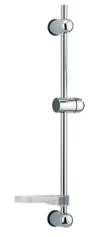 Barra de ducha de 18 mm de diámetro con distancia central variable, incluye jabonera, acero inoxidable y ABS