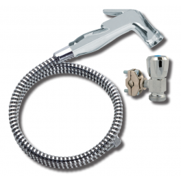 Kit trigger shower WC or shampoo basin, 1 jet, flexible hose 1.25 m, wall bracket, chrome - Valentin - Référence fabricant : 91120000000