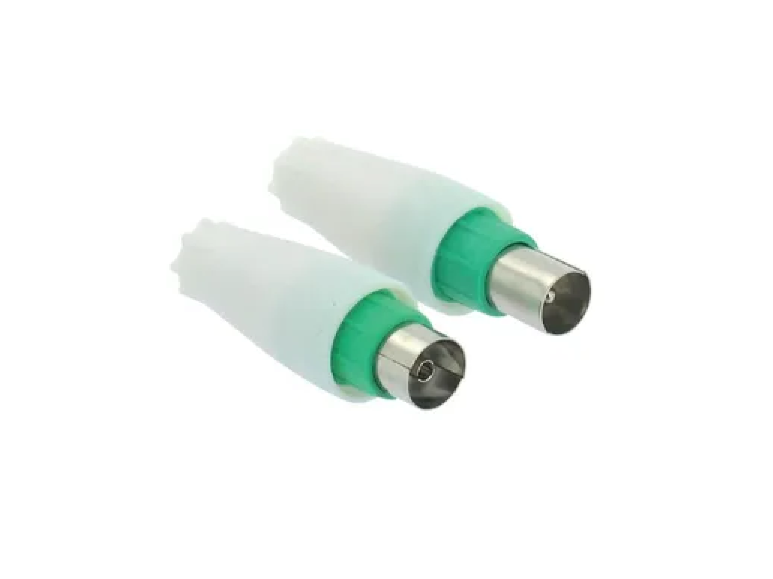 Set of 2 straight TV coaxial plugs 9 mm, 1 male and 1 female