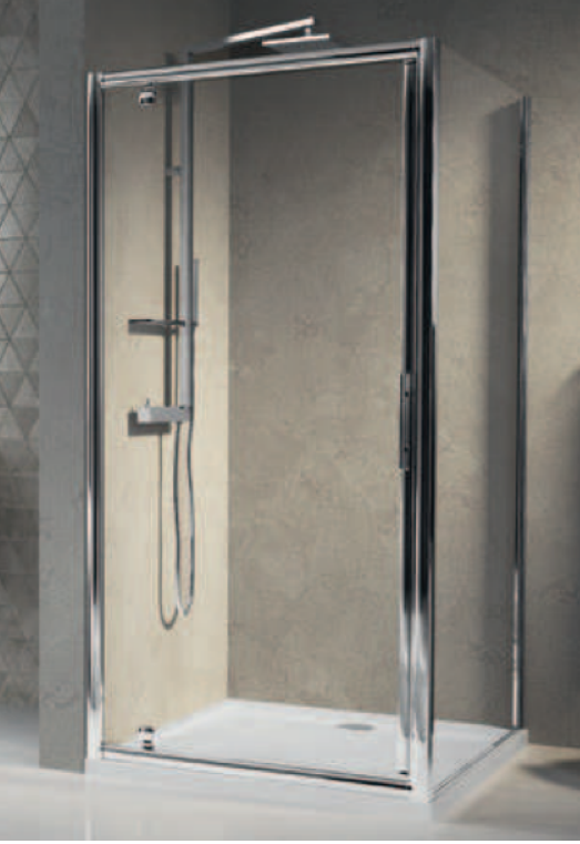 Mampara de ducha, puerta pivotante H.160 cm W.60 a 66, cristal transparente