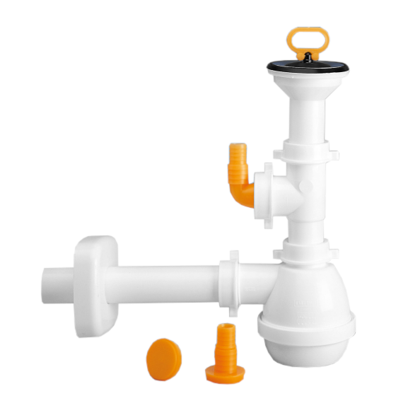 Siphon "M" for ceramic sinks, with horizontal dishwasher inlet