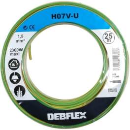Rigid core cable H07 V-U 1.5mm² yellow and green, 25m - DEBFLEX - Référence fabricant : 110345