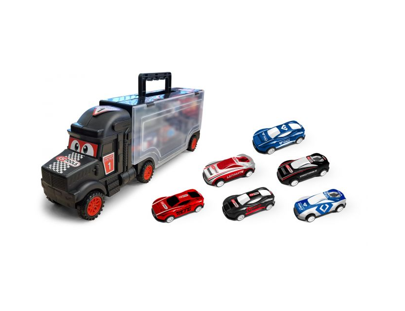 Truck set with 6 cars for children, 7 pieces