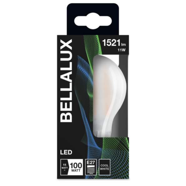 Standard frosted LED bulb E27, 11W, cool white.