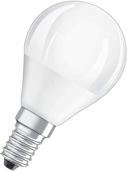 Ampoule LED dépolie sphère E14, 4.9W, blanc chaud.