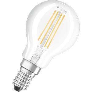 LED light bulb, clear glass sphere E14, 4W, cool white.