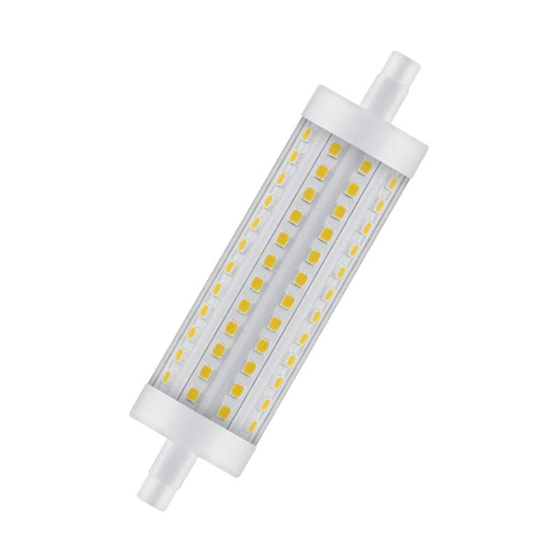 Bombilla LED tipo lápiz R7S, 13W, blanco cálido.
