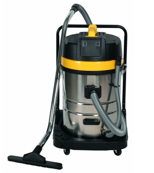 Stainless steel vacuum cleaner 70 liters water and dust with cart, 2 motors, 2000W