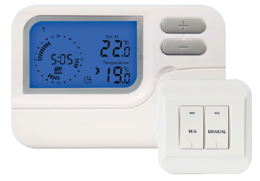 Weekly radioprogrammablethermostat, wireless, heating and cooling