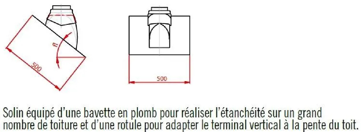 Pièce d'étanchéité de toiture T.E.N, SOLIN plomb 25 à 45 brun orangé diamètre 60/100 et 80/125