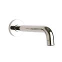Single spout for two-hole wall-mounted basin mixer.