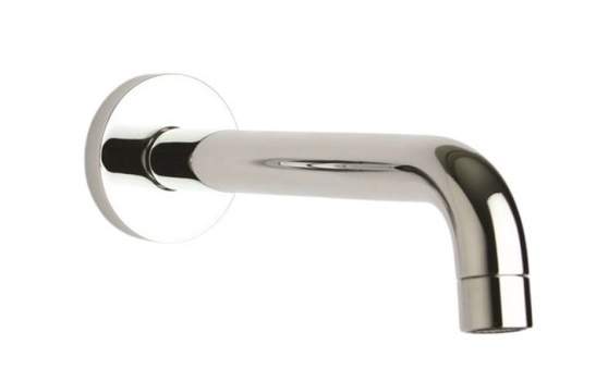 Single spout for two-hole wall-mounted basin mixer.
