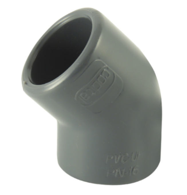 PVC pressure elbow 45° diameter 75 mm, female